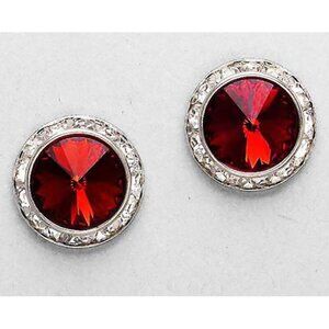Crystal Earrings Deep Red Silver 1/2" Stud Post Austrian Glass Women
